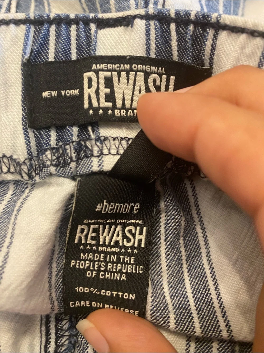 Rewash Navy & White Vertical Stripe Frayed-Hem Jean Shorts